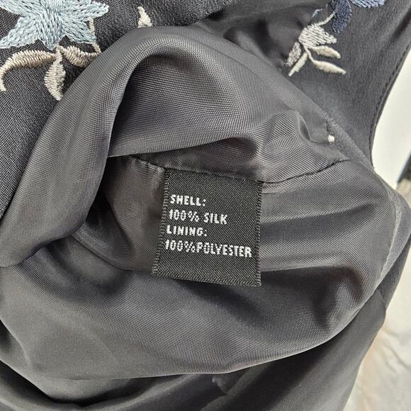 Josephine Chaus Black Floral Embroidered Silk Blouse Top Sz 10 VTG 90s Y2K - Picture 6 of 8